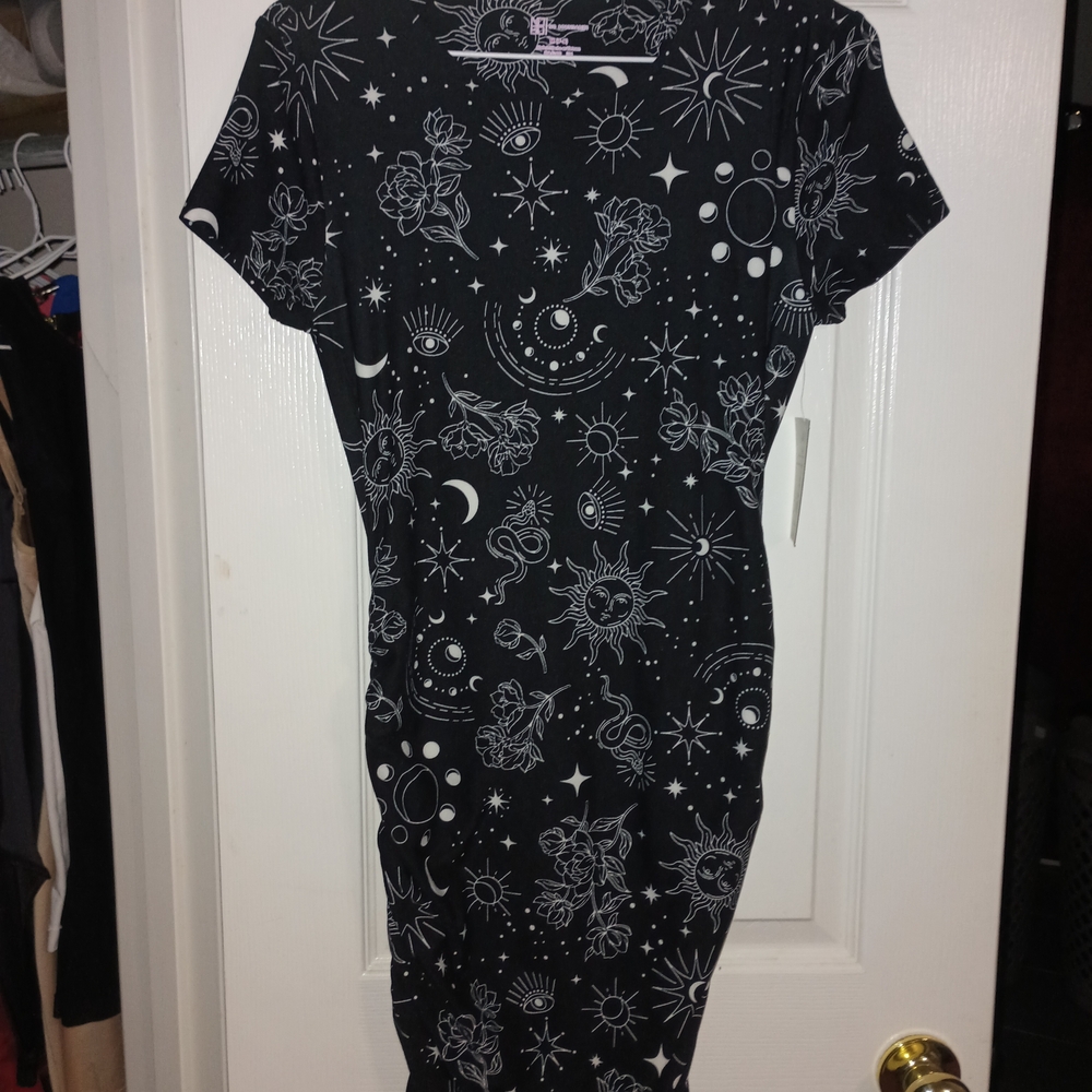 No Boundaries Black Midi Dress with White Celestial Print